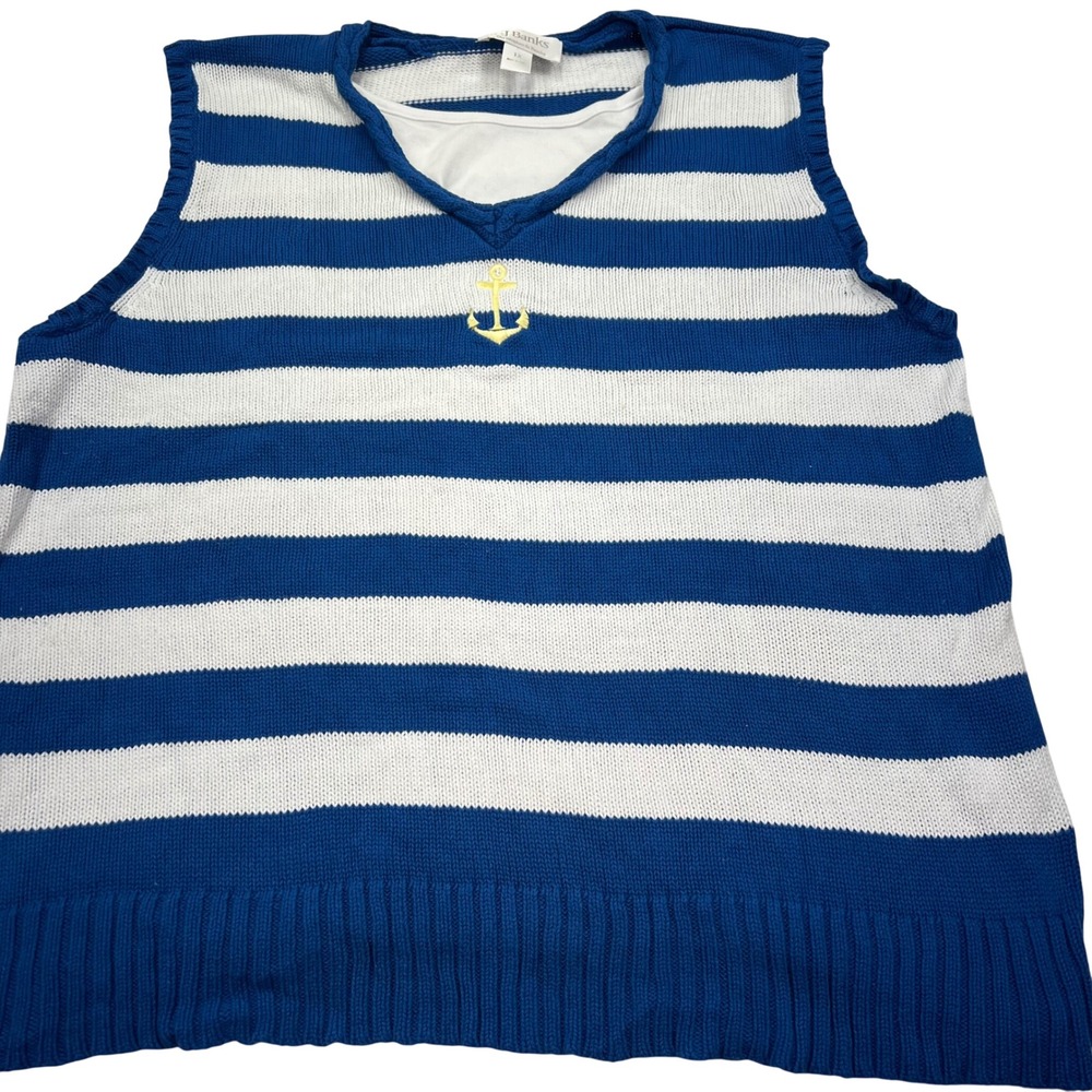 C.J. Banks Striped Sweater Womens 1X Anchor Nautical Layered Knit 2 in 1 VTG Y2K